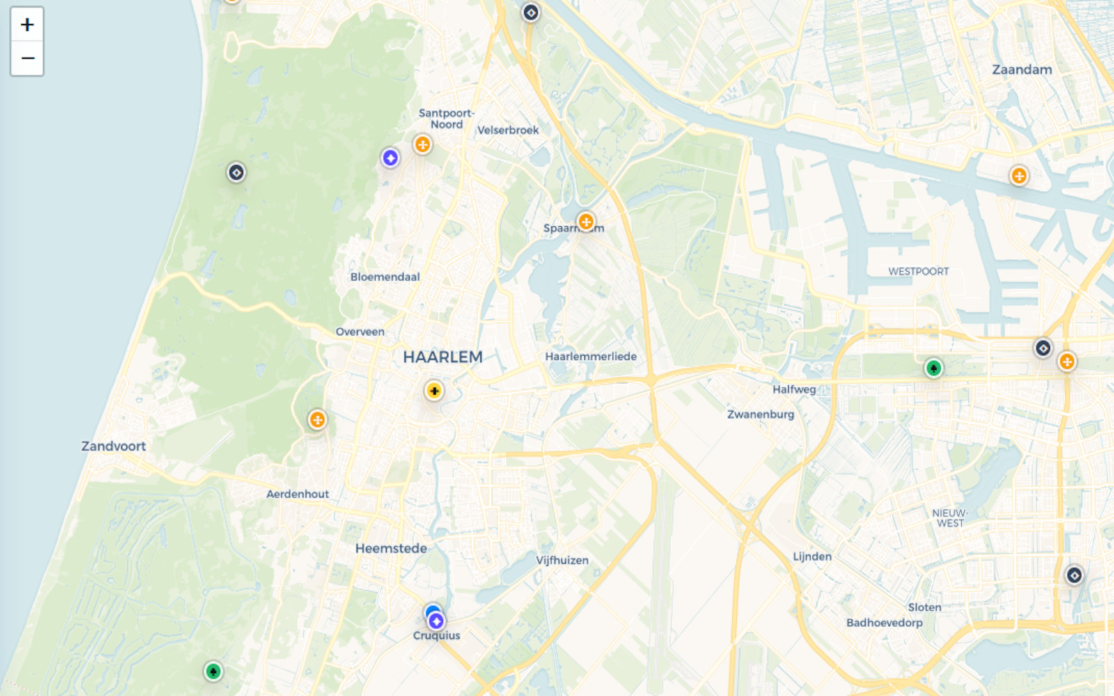 Voorbeeld van de interactieve kaart met bijzondere plekken in Noord-Holland