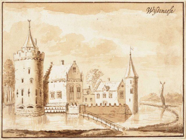 Achttiende-eeuwse fantasietekening van het verdwenen kasteel van Wijdenes