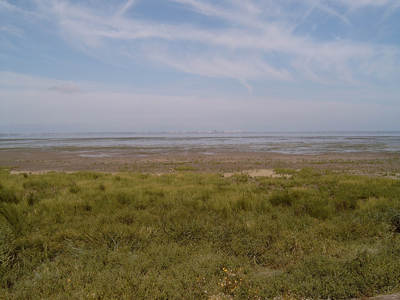 Uitzicht vanaf de omgeving van het Amstelmeer over Balgzand en de Waddenzee